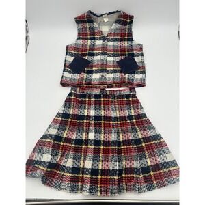 VTG Retro 1960's‎ Stones Wear 2pc Plaid Mini Skirt Vest Girls Sz 12 Schoolgirl